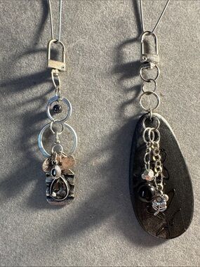 Hand Crafted Silver and Black Dual Key & Card Holder Charms